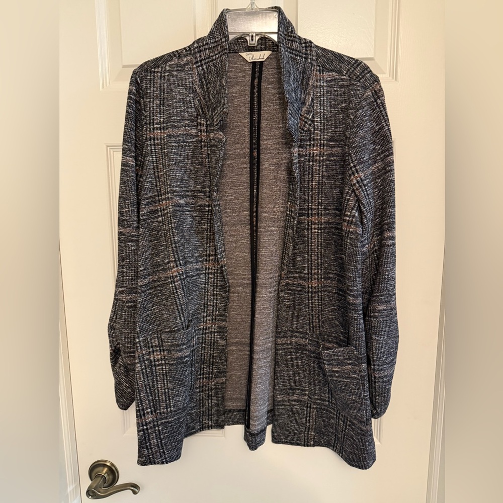 Women's Charcoal and Light Brown Checkered Blazer